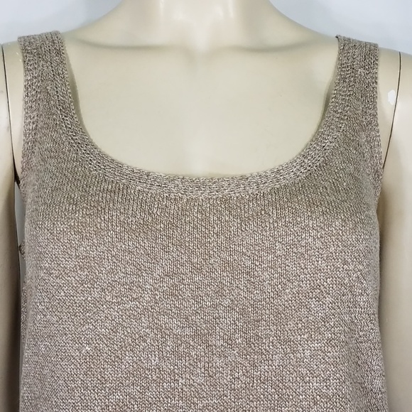 Eileen Fisher tan beige sleeveless linen blend knit top thin sweater women Small - Picture 2 of 8